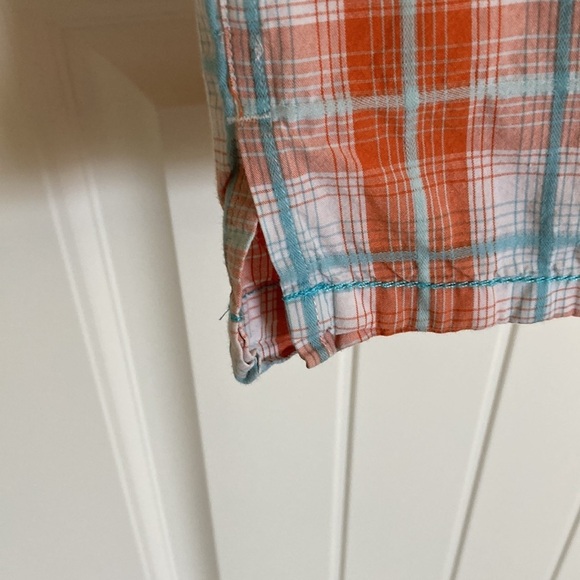 Timberland Mens Shirt XL Short Sleeve Cotton Button Front Orange Plaid - Picture 7 of 10